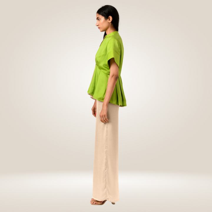 Ecru Green Half Half Blouse | Bemberg Modal Silk | Subtle Sophistication