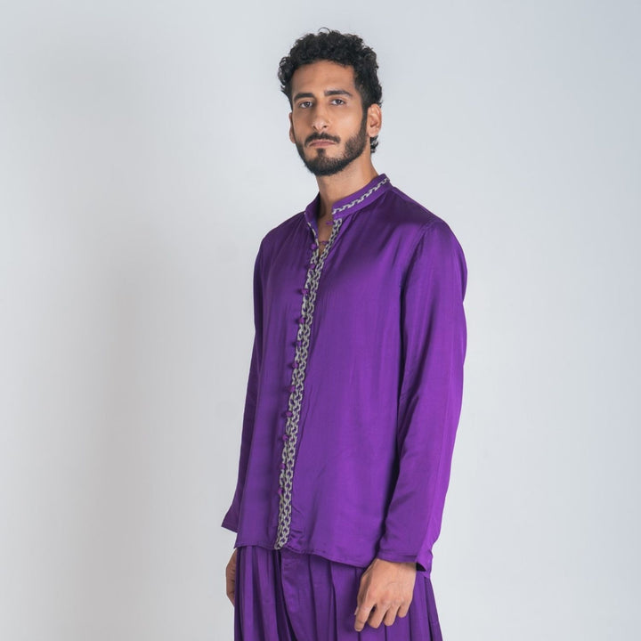 Solid Purple Braid Men's Kurta | Contemporary Occasion Wear | Sustainable