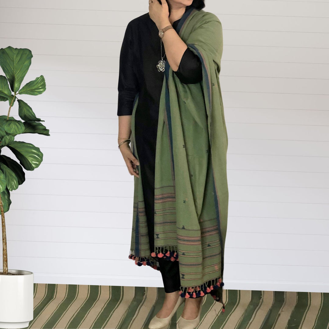 Imara Butti Kala Cotton Dupatta | Hand-Crafted | Elegant | Graceful | Fern Green