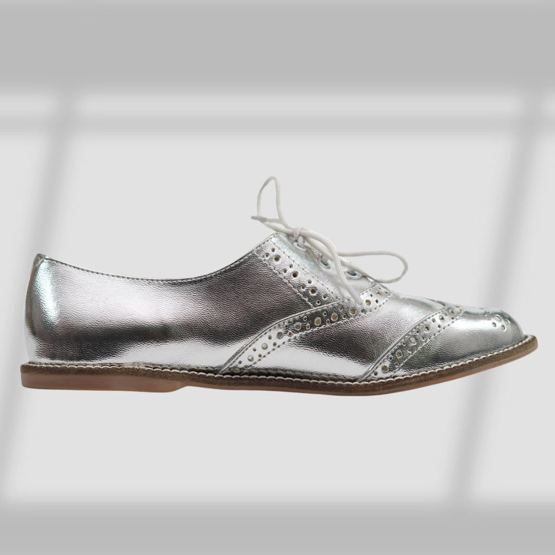 Oxford Brogues | Hand-Crafted | Women Shoes | Comfortable | Silver Metallic