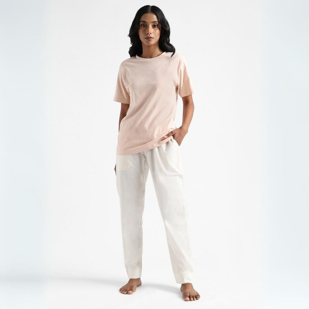 Womens Round Neck T-shirt | Organic Cotton | Naturally Dyed | Flesh Pink