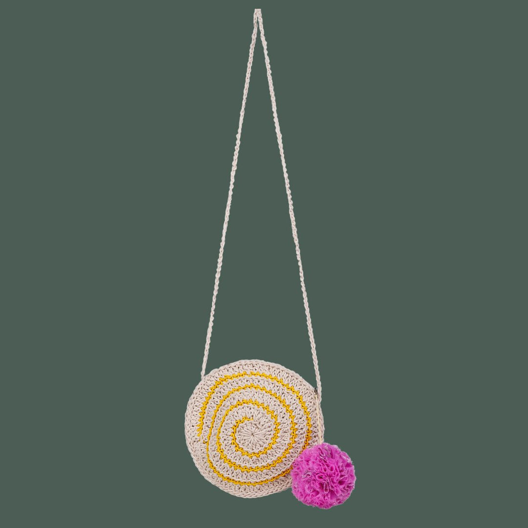 Miniature Round Mini Sling Bag | Hand-Crochet | Cotton |  Off White & Mustard