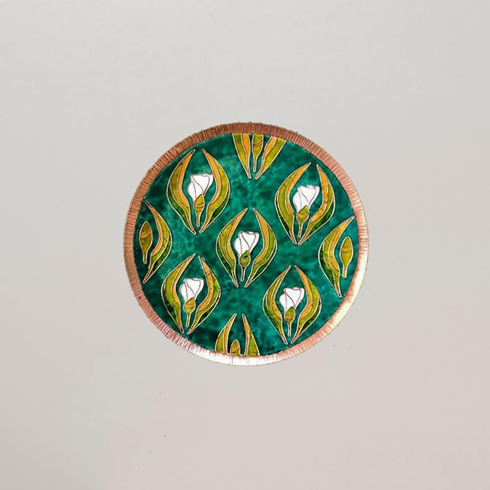 Decorative Wall Plate | Table Accents | Hand-crafted | Enamelled Copper| Green Wildflower