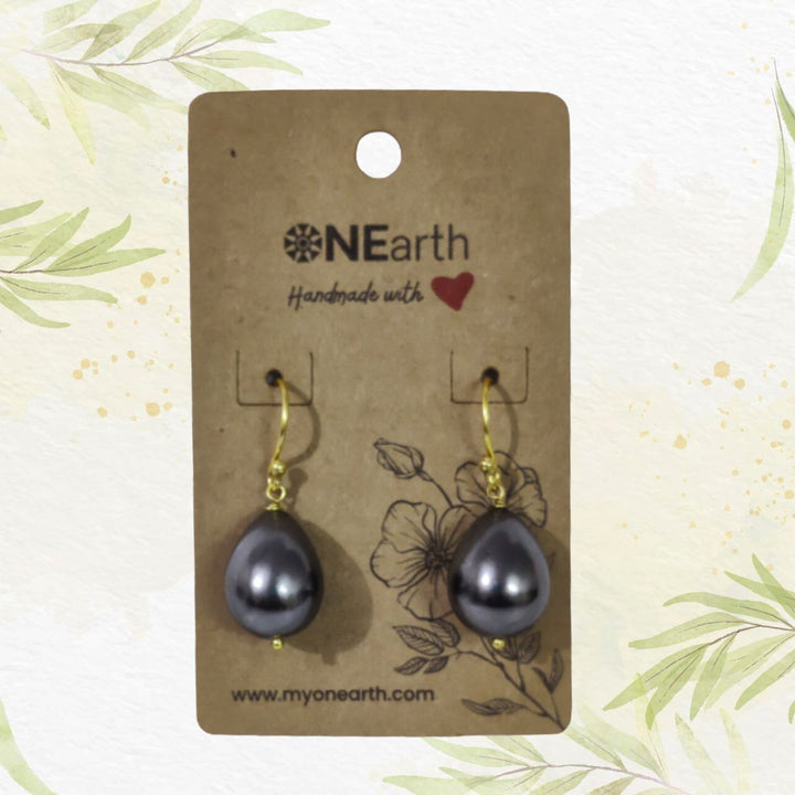 Metallic Grey Earring With Golden Hook | Artistic | Drop Baroque Shell Pearl