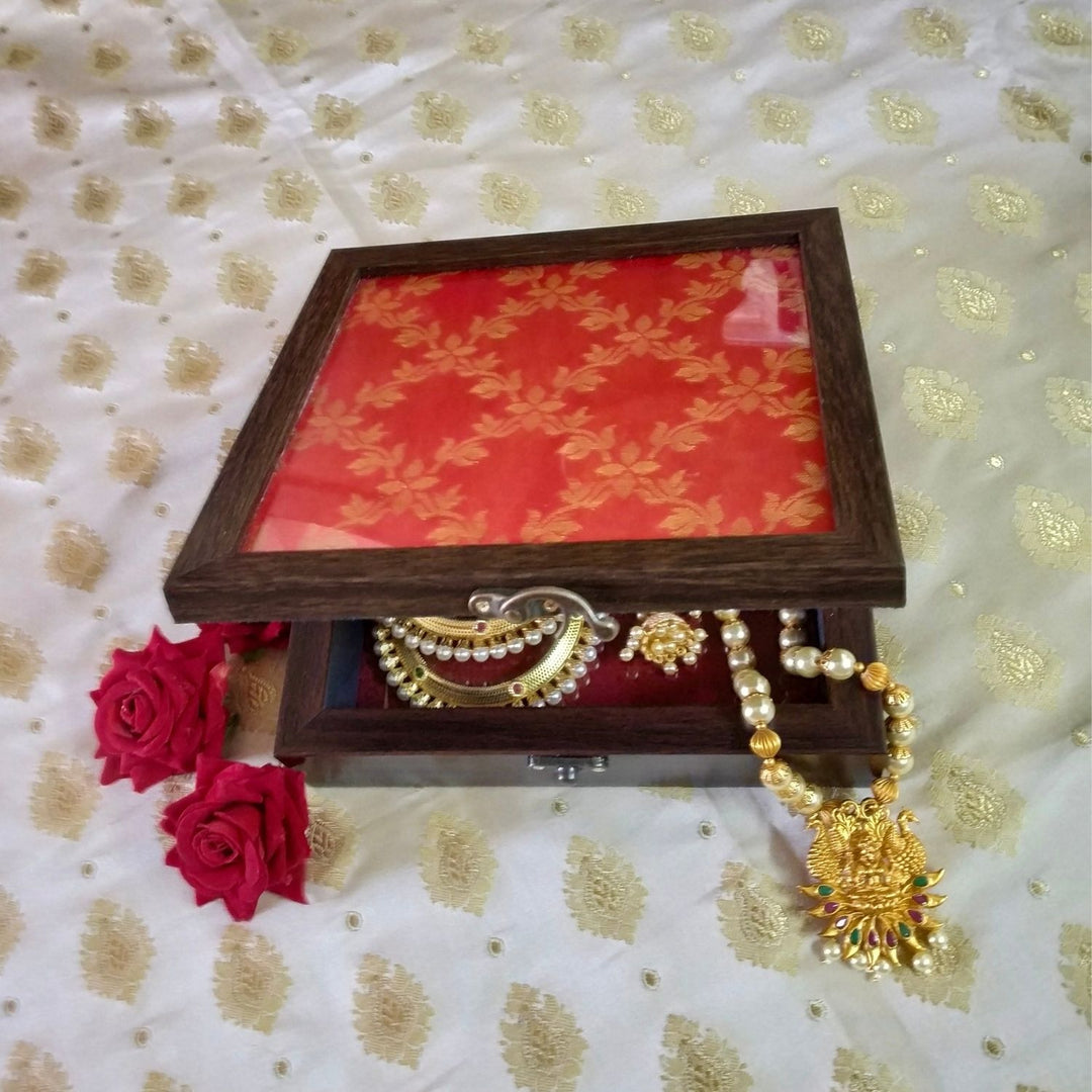 Red Banarasi Jewellery Box | Hand-Crafted | Storage Box | 8 X 8 Inches