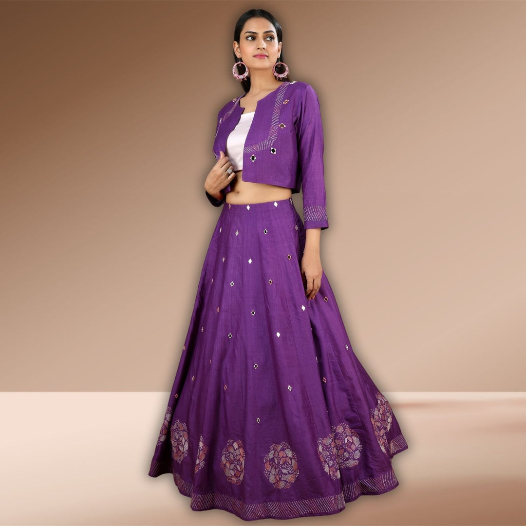 Ishika Lehenga Co-ord With Jacket | Sujani Hand-Embroidery | Elegant Ethnic Wear