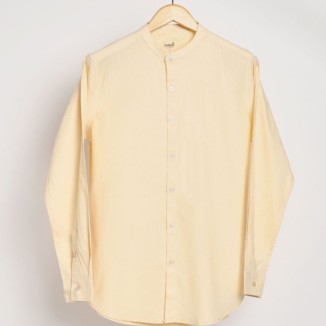 Naturally Dyed Mens Round Neck Shirt | Organic Cotton | Creamy Corn Yellow