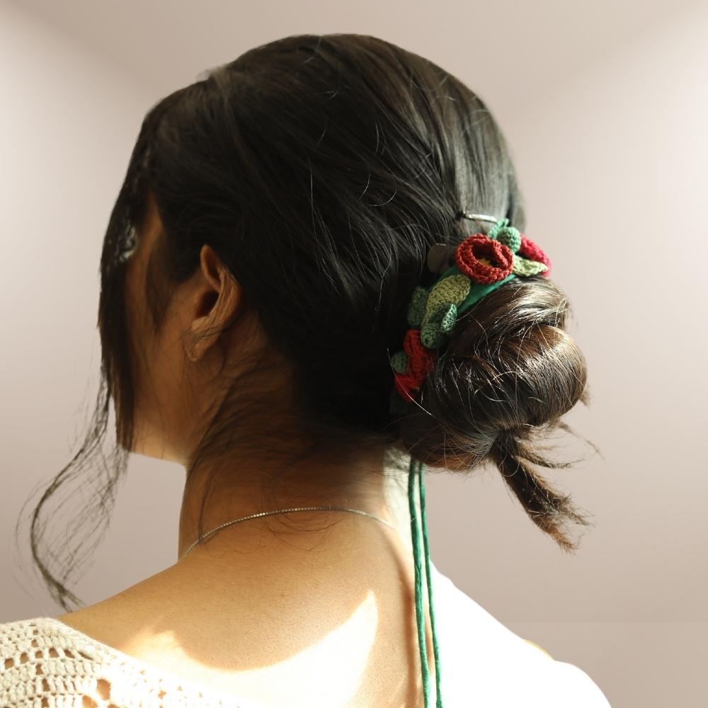 Poppy Crochet Hair String | Hand-crafted  | Cotton | Red and Green