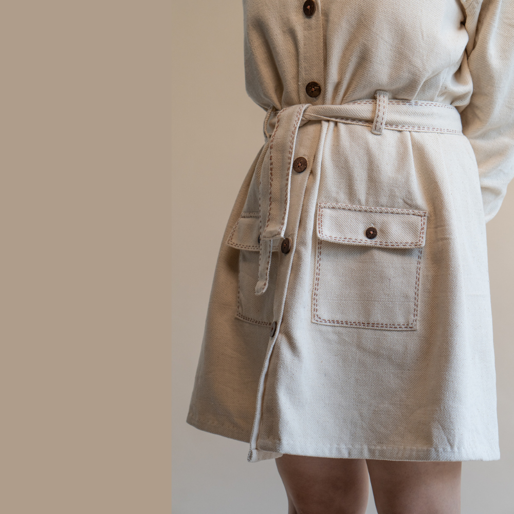Hand Spun Ivory Denim Dress | Consciously Made For Stylish Formal Look