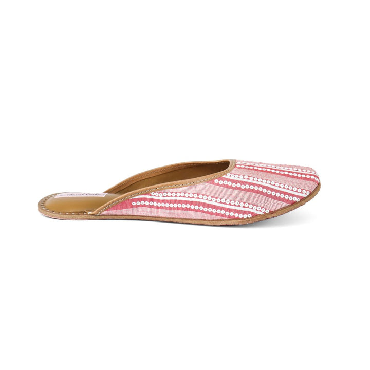 Trendy Stripes Hand-Crafted Women Juttis | Embellished | Crimson Red & White