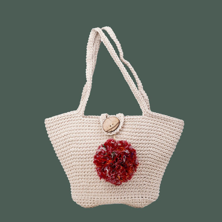 Basket Hand Bag | Hand-Crafted & Crochet Work | Cotton Yarn | Off White