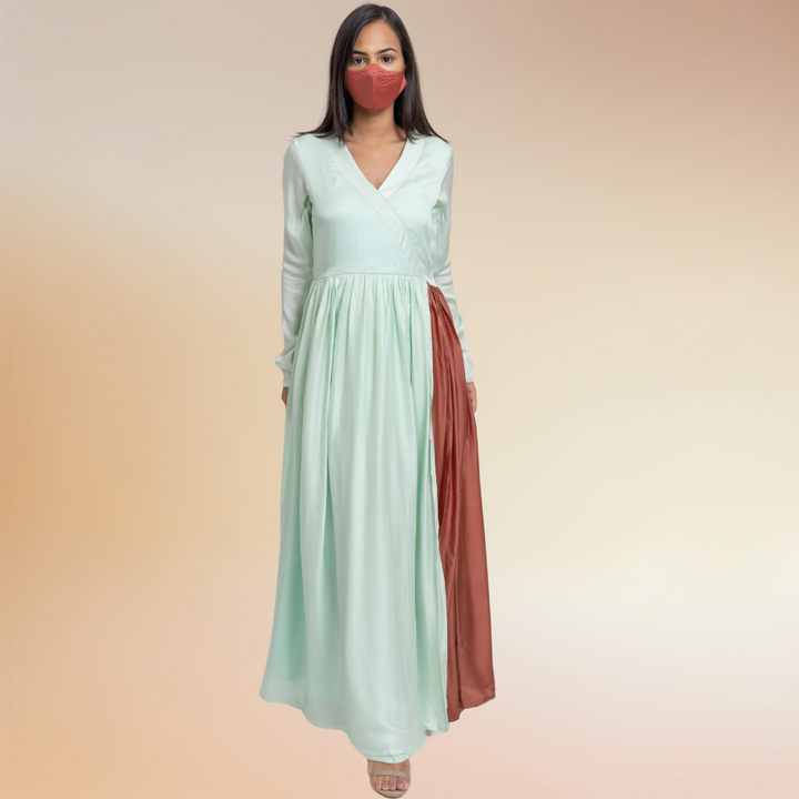 Sea Green-Caramel Colour Block Angrakha | Bemberg Modal Silk | Festive Ready