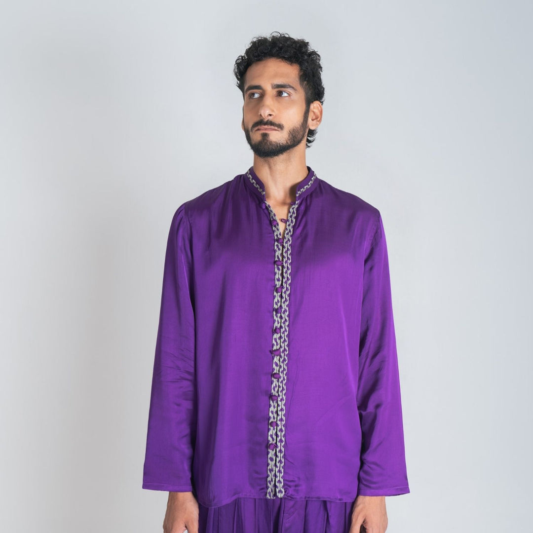 Solid Purple Braid Men's Kurta | Contemporary Occasion Wear | Sustainable