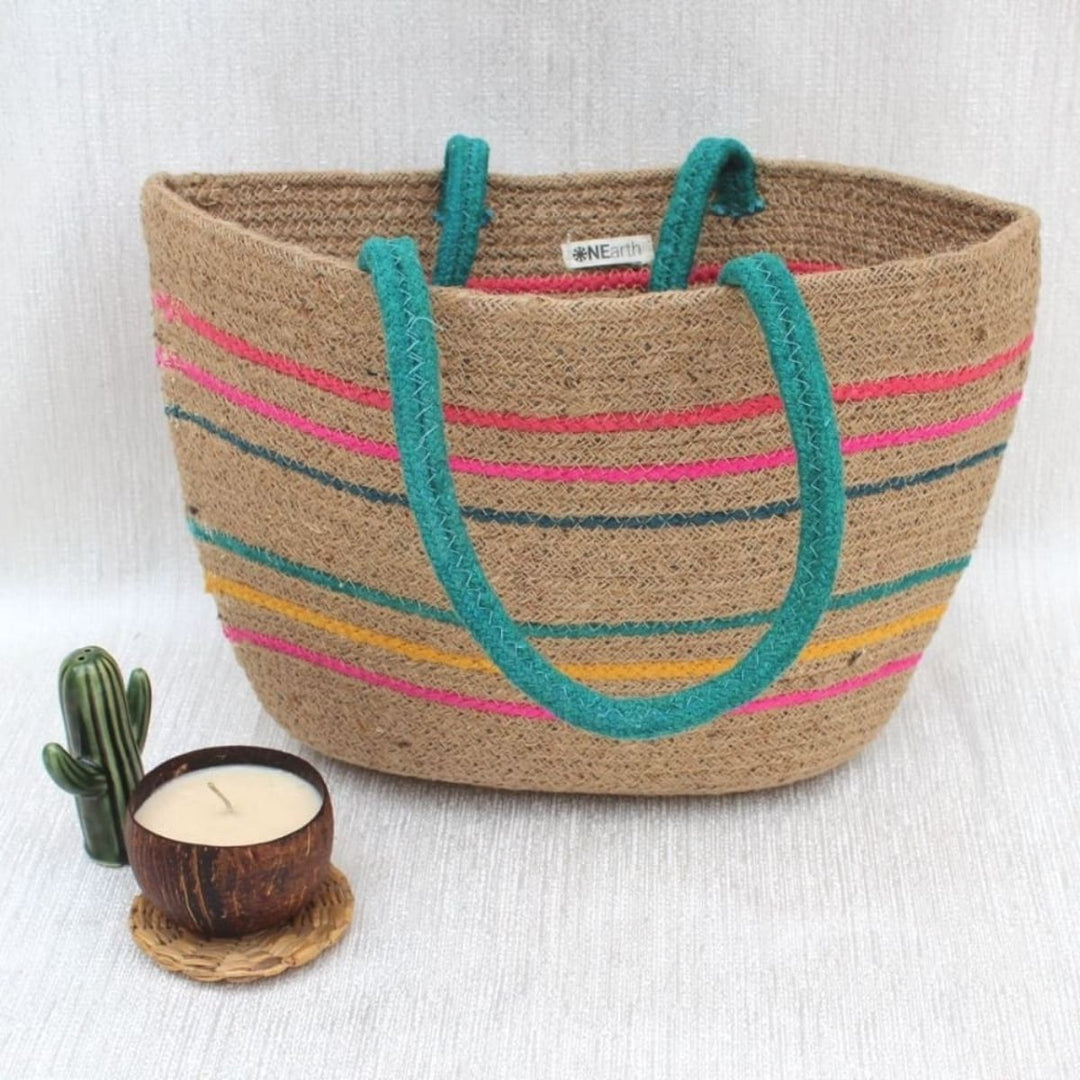 Multicolour Stripes Jute Tote Bag | 