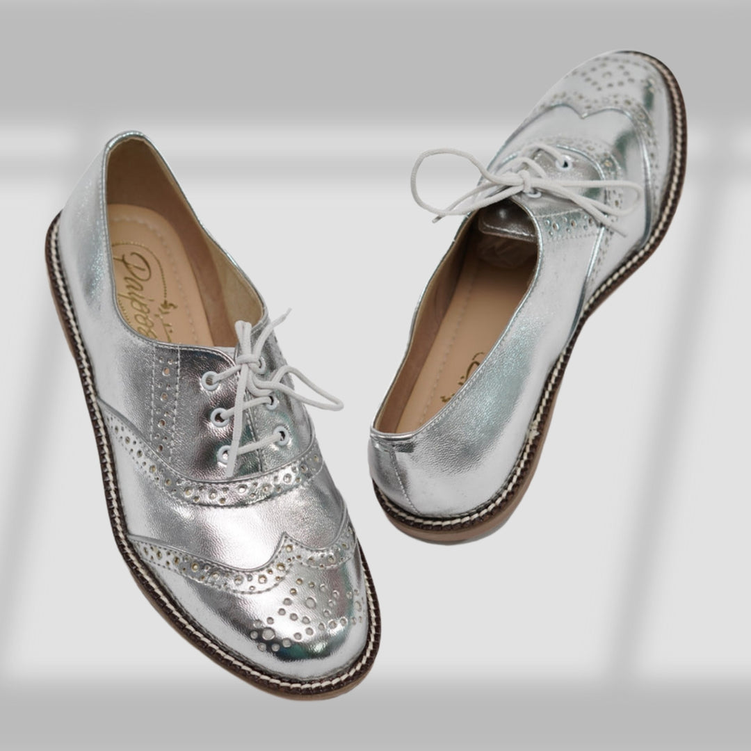 Oxford Brogues | Hand-Crafted | Women Shoes | Comfortable | Silver Metallic