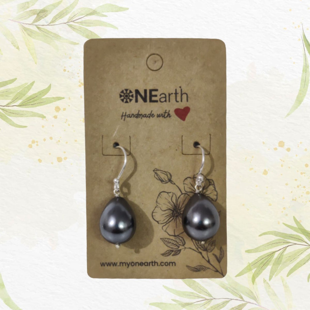 Women Metallic Grey Earrings | Drop Baroque Shell Pearl With Silver Hook