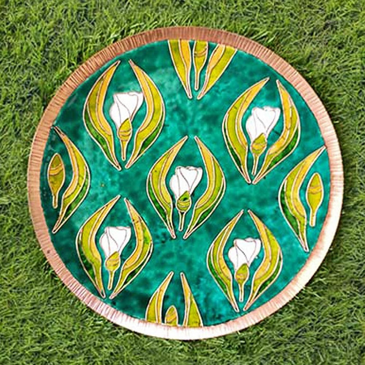 Decorative Wall Plate | Table Accents | Hand-crafted | Enamelled Copper| Green Wildflower