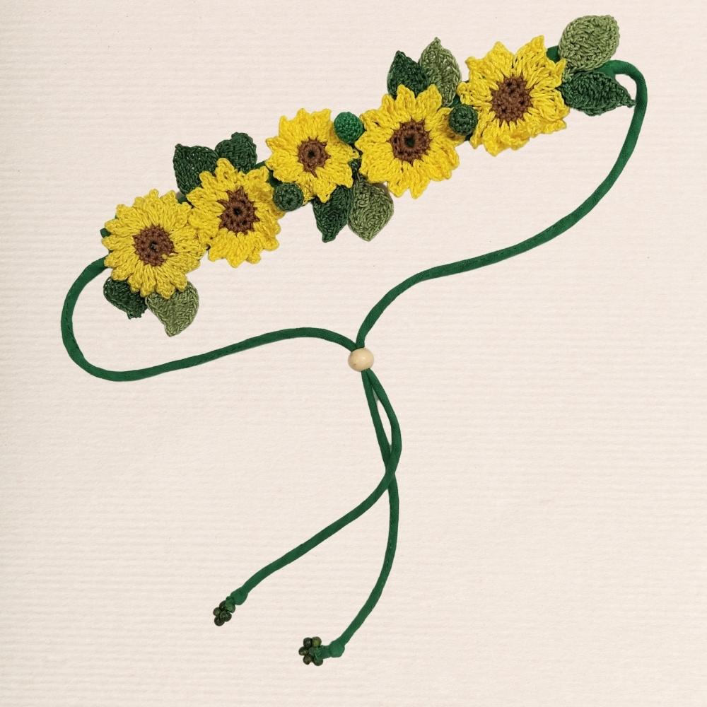 Sunflower Crochet Hair String | Hand-crafted  | Cotton | Yellow and Green