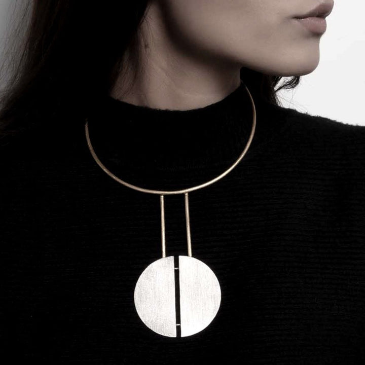 Twinning Moon | Dual Finish Brass Neckpiece | Sustainable | Versatile