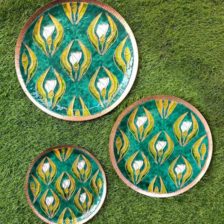 Decorative Wall Plate | Table Accents | Hand-crafted | Enamelled Copper| Green Wildflower