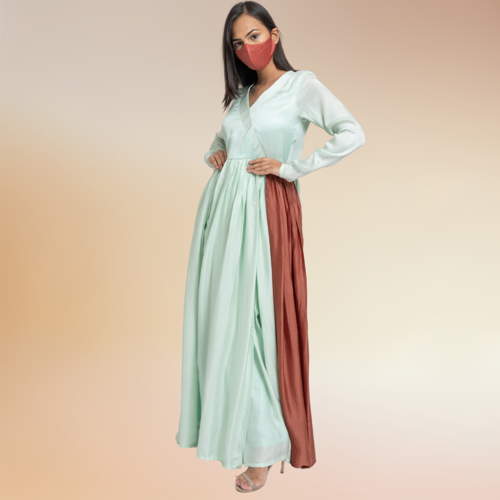 Sea Green-Caramel Colour Block Angrakha | Bemberg Modal Silk | Festive Ready