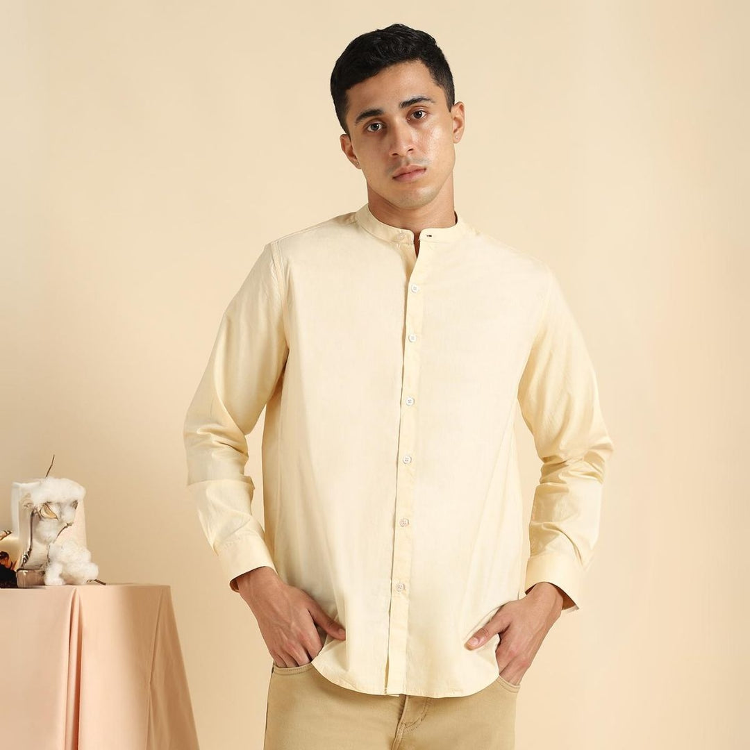 Naturally Dyed Mens Round Neck Shirt | Organic Cotton | Creamy Corn Yellow