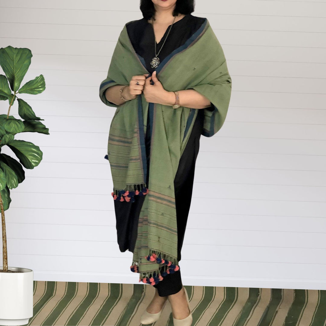 Imara Butti Kala Cotton Dupatta | Hand-Crafted | Elegant | Graceful | Fern Green