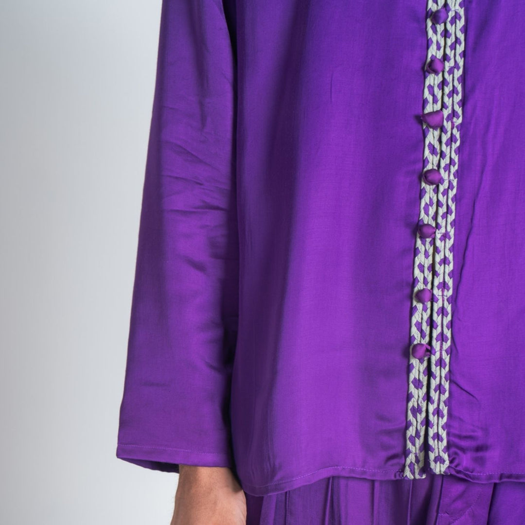 Solid Purple Braid Men's Kurta | Contemporary Occasion Wear | Sustainable