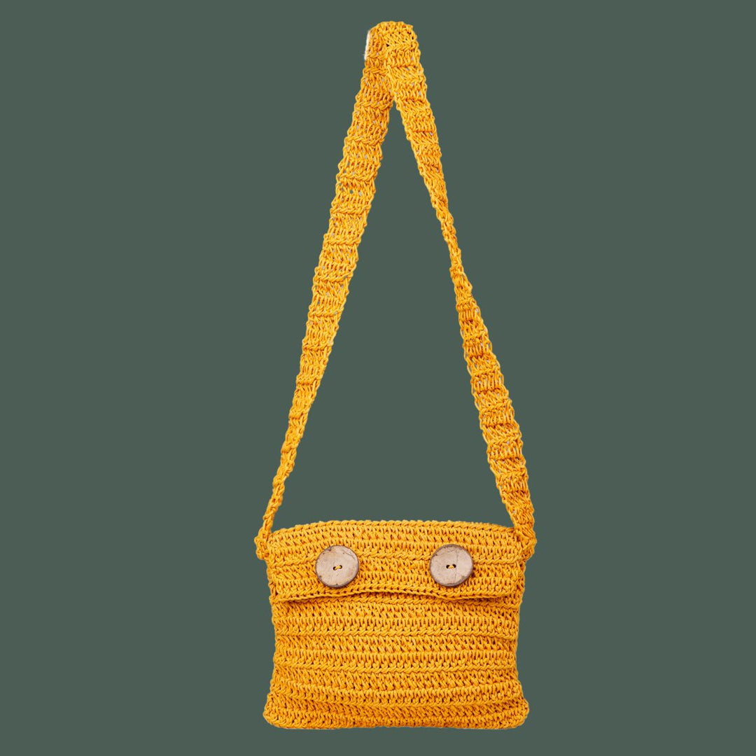 Miniature Quad Mini Sling Bag | Hand-Crochet | Cotton Yarn | Mustard Yellow