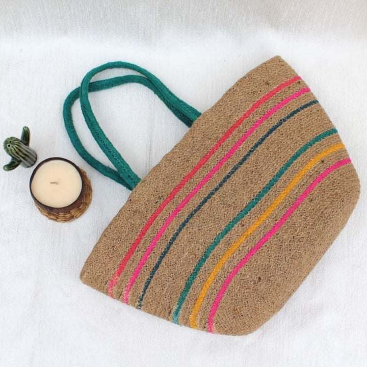 Multicolour Stripes Jute Tote Bag | 