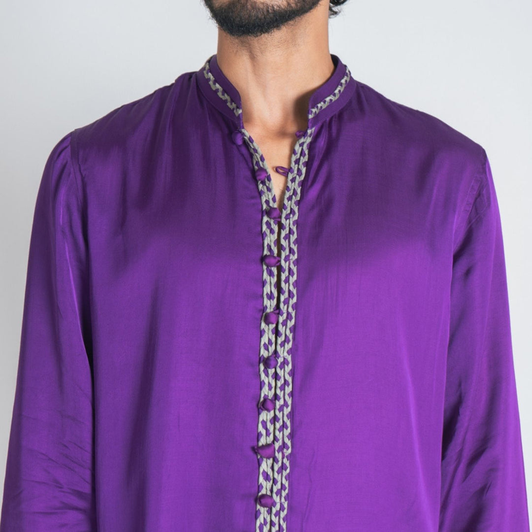 Solid Purple Braid Men's Kurta | Contemporary Occasion Wear | Sustainable