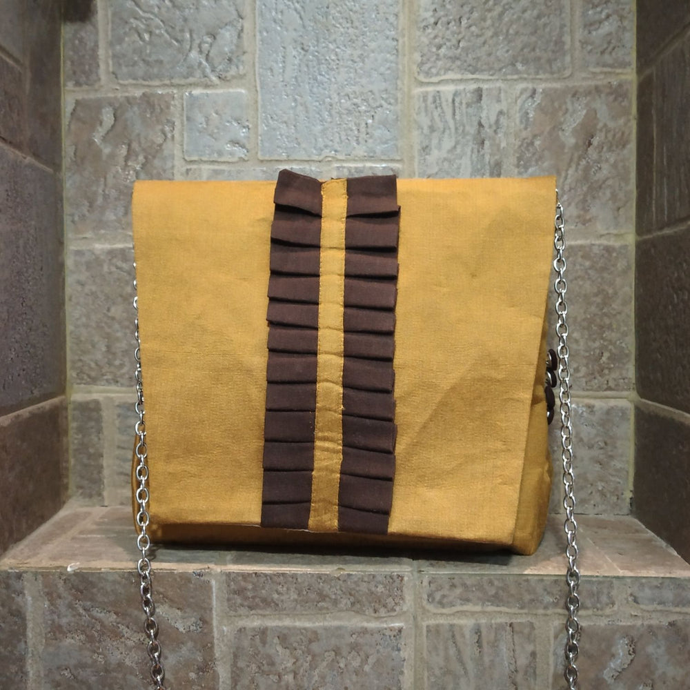 Golden Brown Chic Sling Bag | Pleated Style | Hand-Crafted