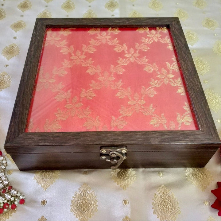 Red Banarasi Jewellery Box | Hand-Crafted | Storage Box | 8 X 8 Inches