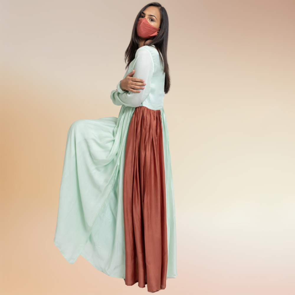 Sea Green-Caramel Colour Block Angrakha | Bemberg Modal Silk | Festive Ready