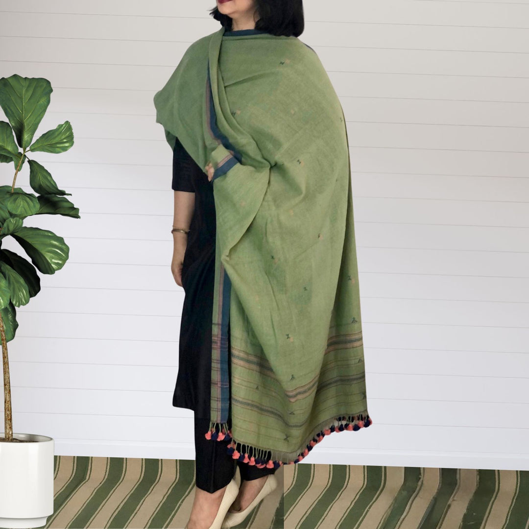 Imara Butti Kala Cotton Dupatta | Hand-Crafted | Elegant | Graceful | Fern Green