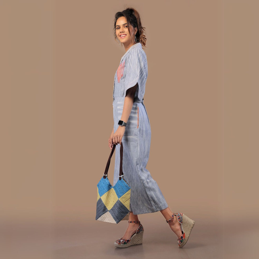 Tussar Ghicha Silk Diamond Tote Bag | Hand Crafted  | For Casual Outing