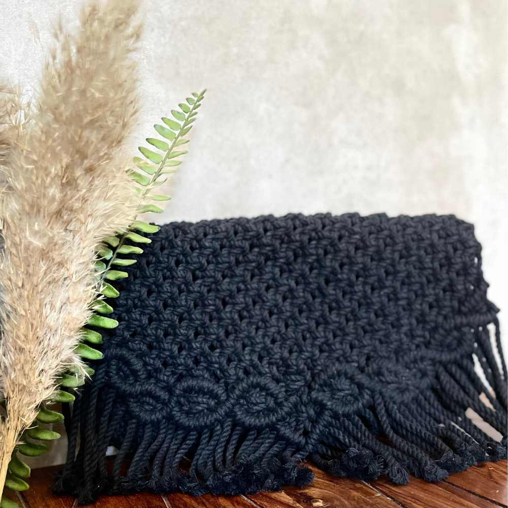 Bohemian Style Hand-Crafted Sling Bag | Conveniently Stylish | Macrame | Natural Cotton | Black