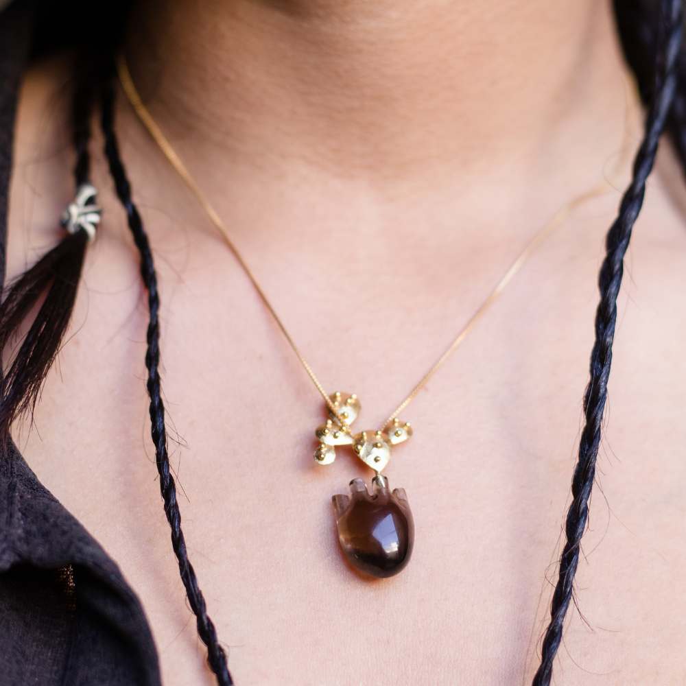 Smoky Quartz Pendant | Hand made with Gold Plated 925 Silver | Cactus & Heart Design