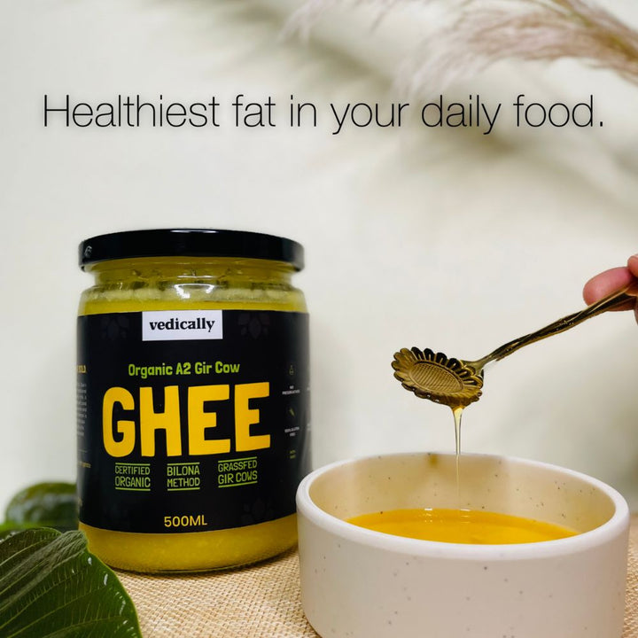 A2 Gir Cow Ghee | Bilona Churning | No Trans Fat | No GMO | Organic | Glass Jar of 500 ML