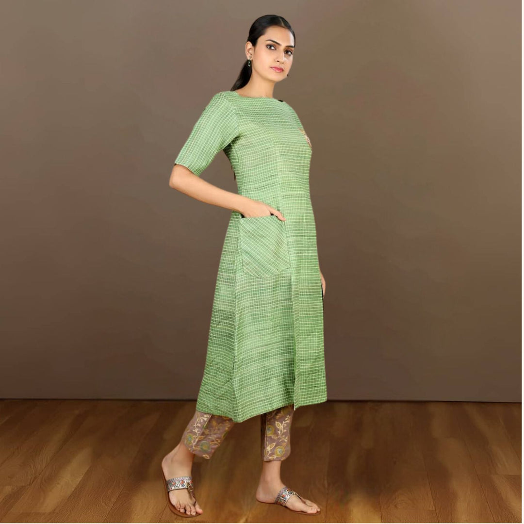 Lakshanya Tussar Ghicha Checkered Kurta Pant Set | Embroidered | Effortless Style