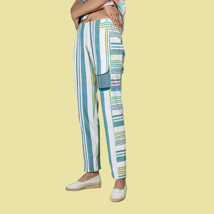 Classic Safari Pant For Women  | Hand-Crafted | Breathable Cotton | Blue & White