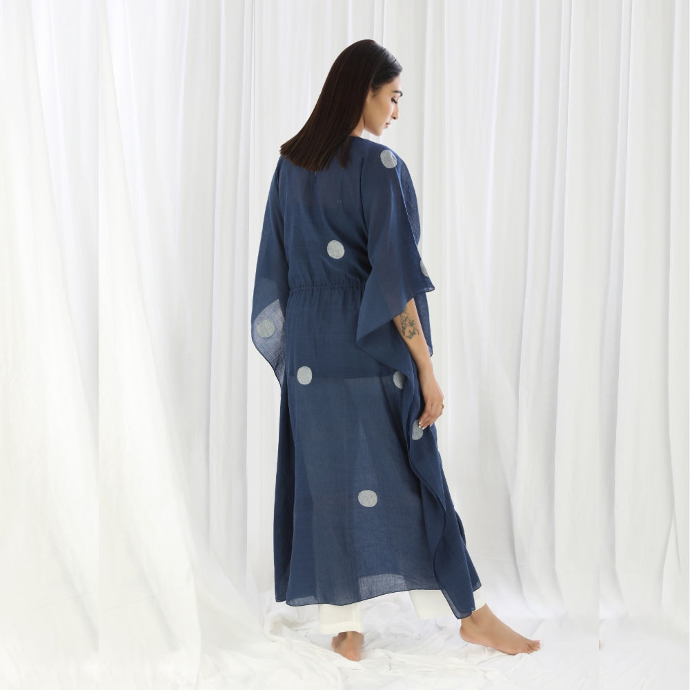 Women Kaftan Dress | Hand Crafted | Cotton | Super Elegant | Navy | Polka Print