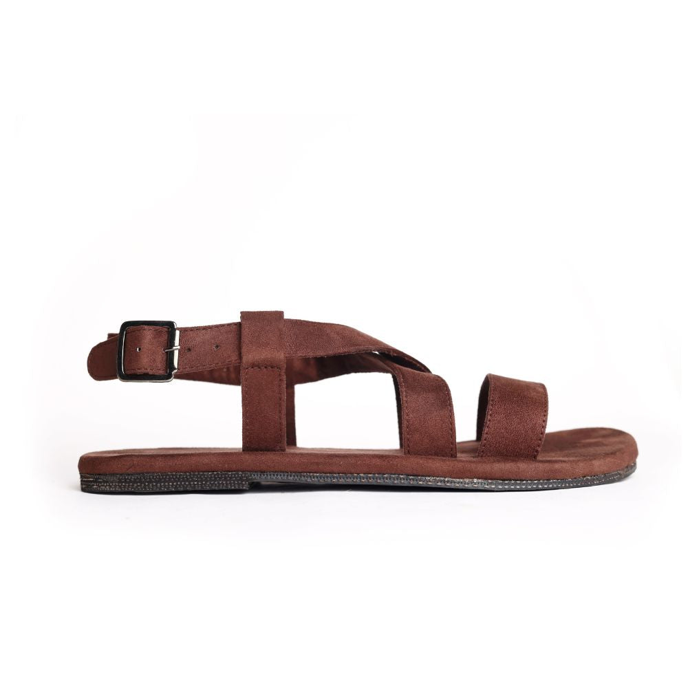 Suede Flat Sandals For Men | Hand-Crafted | Up-cycled Rubber Tyres | Brown