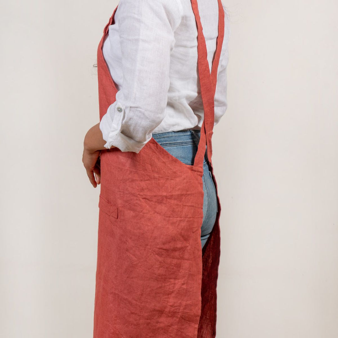 Cross Back Apron With Pockets | Anti Microbial Hemp Fabric | Multi-Functional | Solid Colour | No Tie Apron 