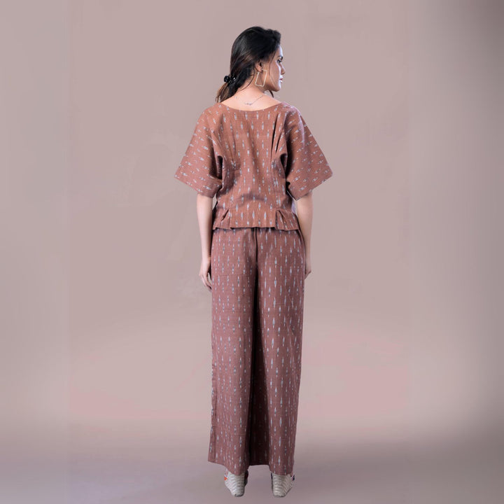 Gianna Ikat Wide Legged Co-ord Set | All Day Comfort Wear | Chic | Earthy Brown