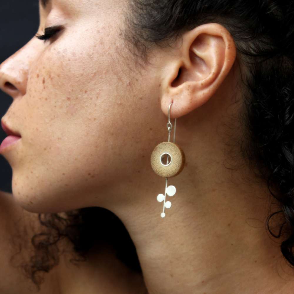 Rhea Dot Rise Earrings | Hand- Crafted | 92.5 Silver & Gold Plated Recycled Brass & Bamboo