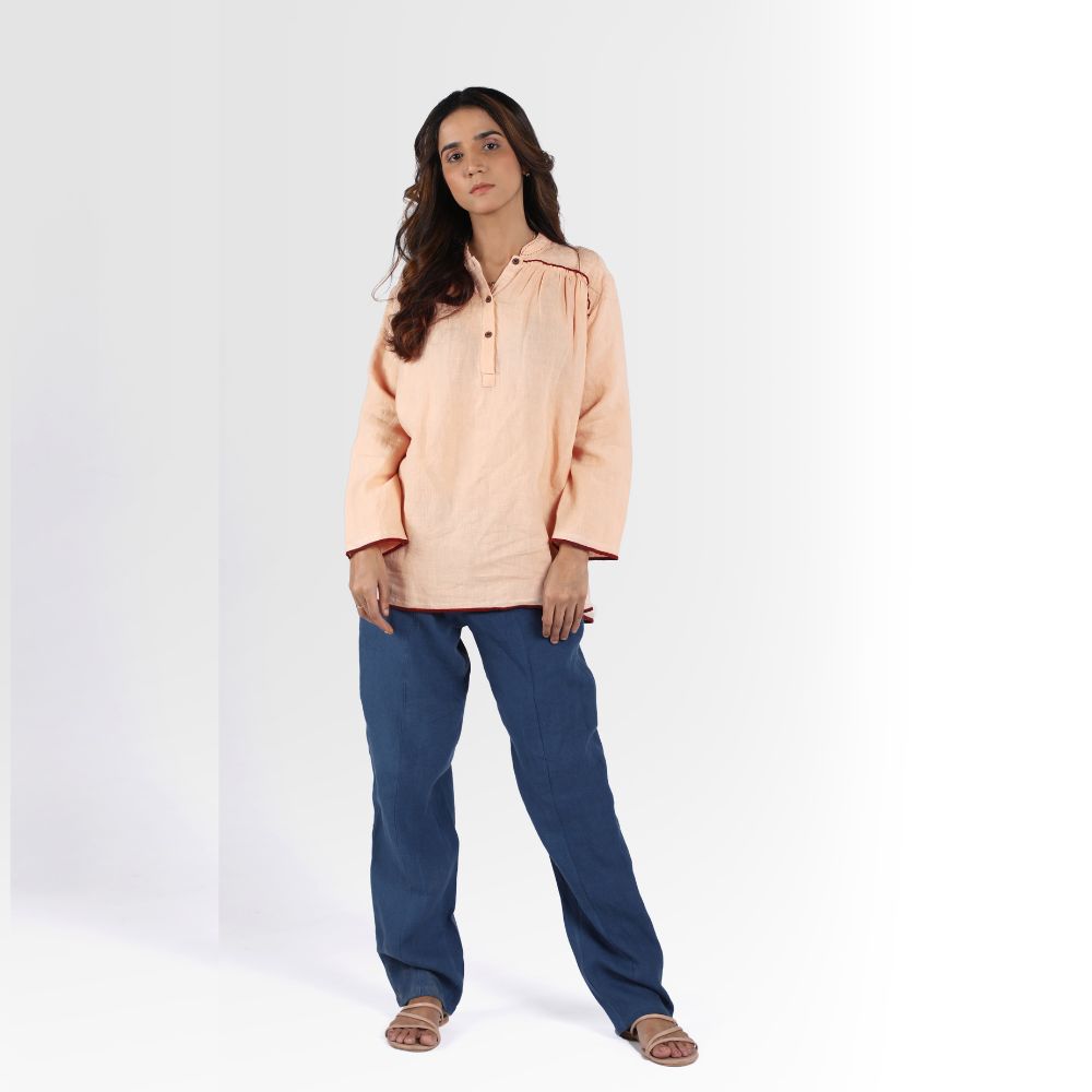 Katha Embroidered Peachy Top | European Linen | Eco-Friendly