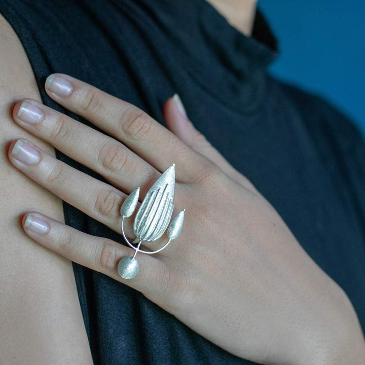 Pure Silver Petal Finger Ring  | Eclectic Style | Subtly Modern | Hand Crafted | Minimalistic