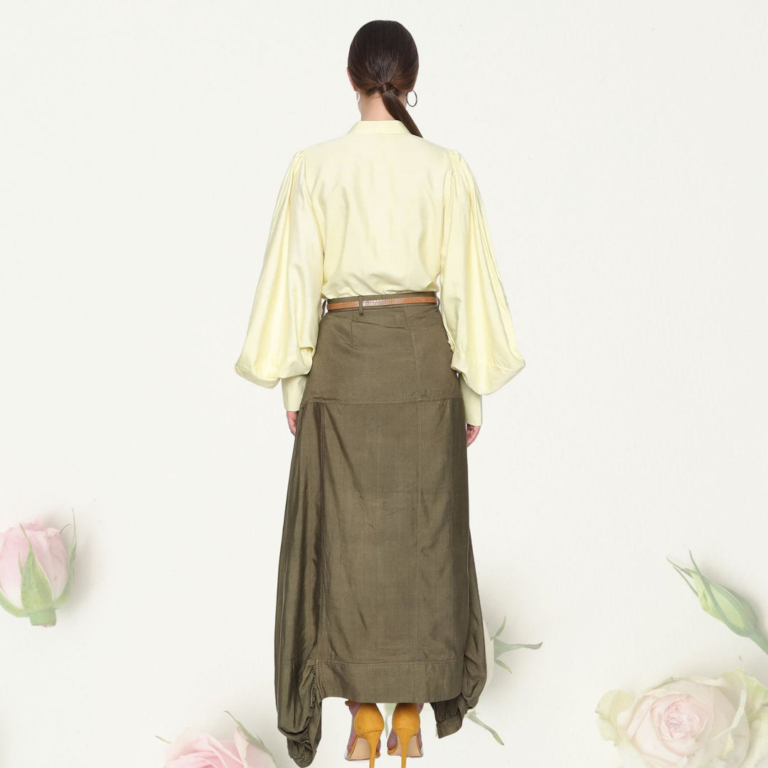 Adalia Asymmetric Cowl Skirt | Comfortable Fabric | Olive Green