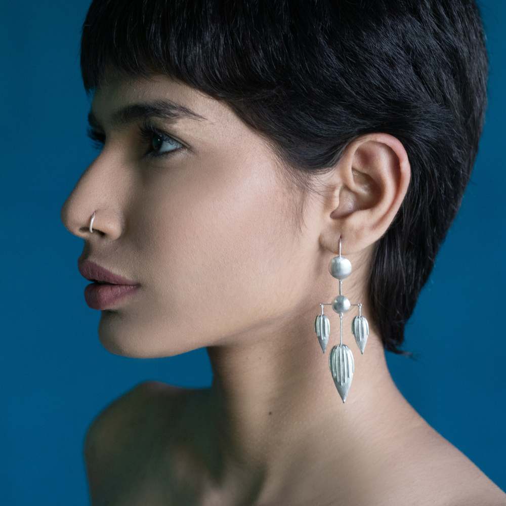 Pure Silver 3 Petal Earrings | Eclectic Style | Subtly Modern | Contemporary Traditionalist